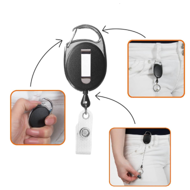 Ausweishalter schwarz vollfarbig mit Schlüsselring und Clip