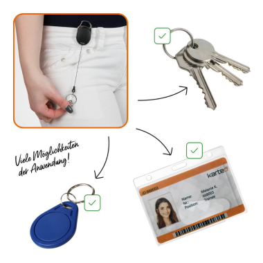 Ausweishalter schwarz vollfarbig mit Schlüsselring und Clip